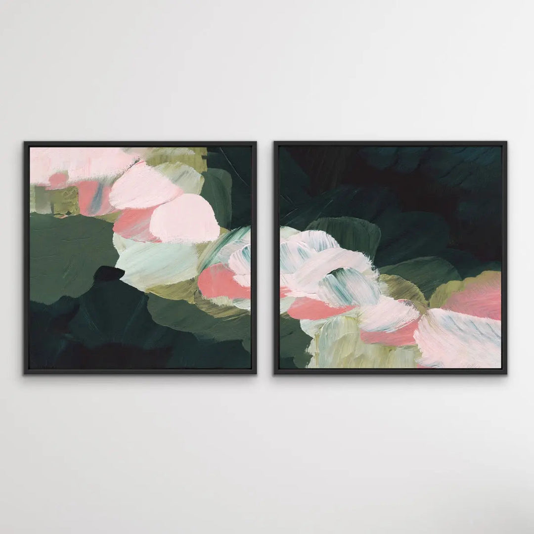 Grass is Greener - Two Piece Square Abstract Green and Pink Print Set - I Heart Wall Art