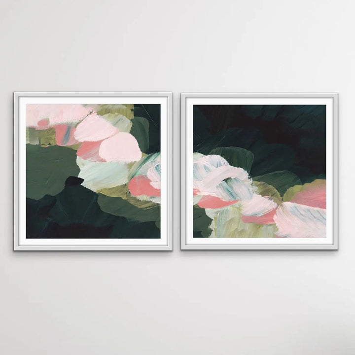 Grass is Greener - Two Piece Square Abstract Green and Pink Print Set - I Heart Wall Art