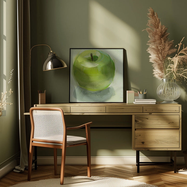 Green Apple - Square Stretched Canvas, Poster or Fine Art Print I Heart Wall Art