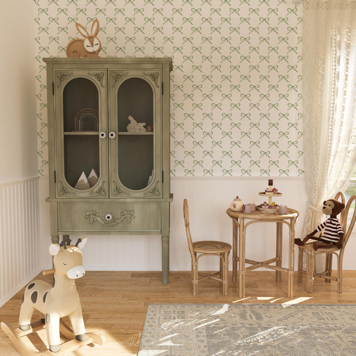 Green Bow Wallpaper - Quality Ribbon Peel and Stick Adhesive