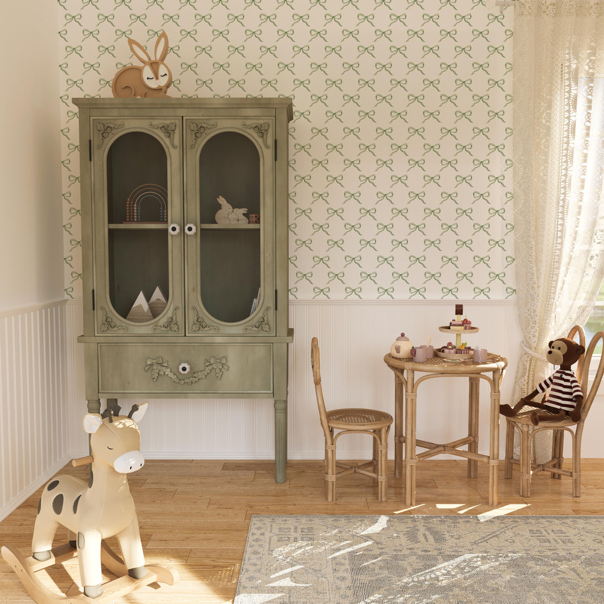 Green Bow Wallpaper - Quality Ribbon Peel and Stick Adhesive