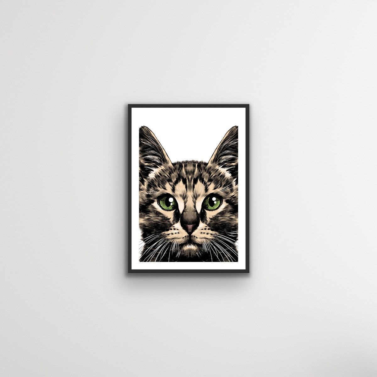 Green Eyed Tabby Cat Art Print Stretched Canvas and Paper Wall Art - I Heart Wall Art
