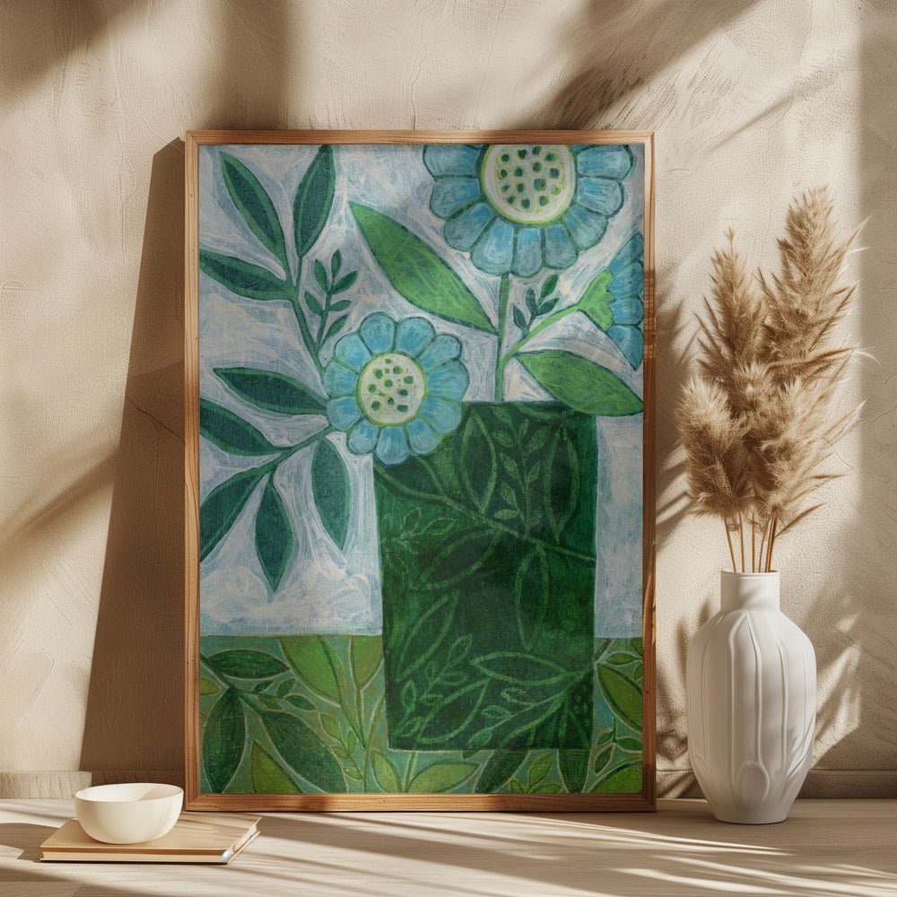 Green Floral Harmony - Square Stretched Canvas, Poster or Fine Art Print - I Heart Wall Art - Poster Print, Canvas Print or Framed Art Print