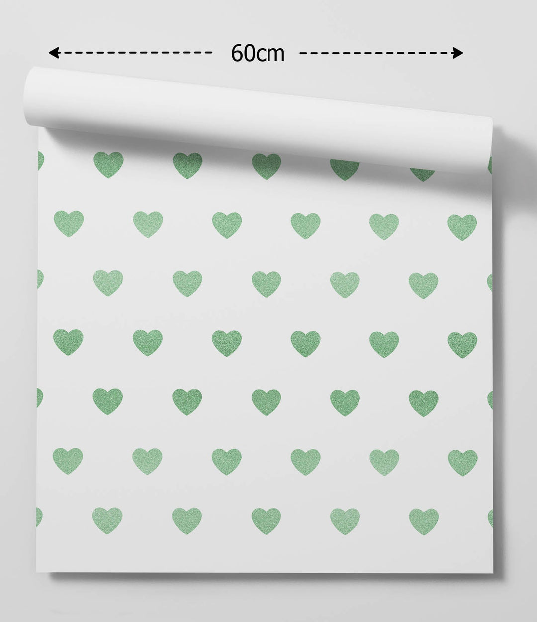Green Glitter-Look Loveheart Wallpaper - Quality Peel and Stick Adhesive