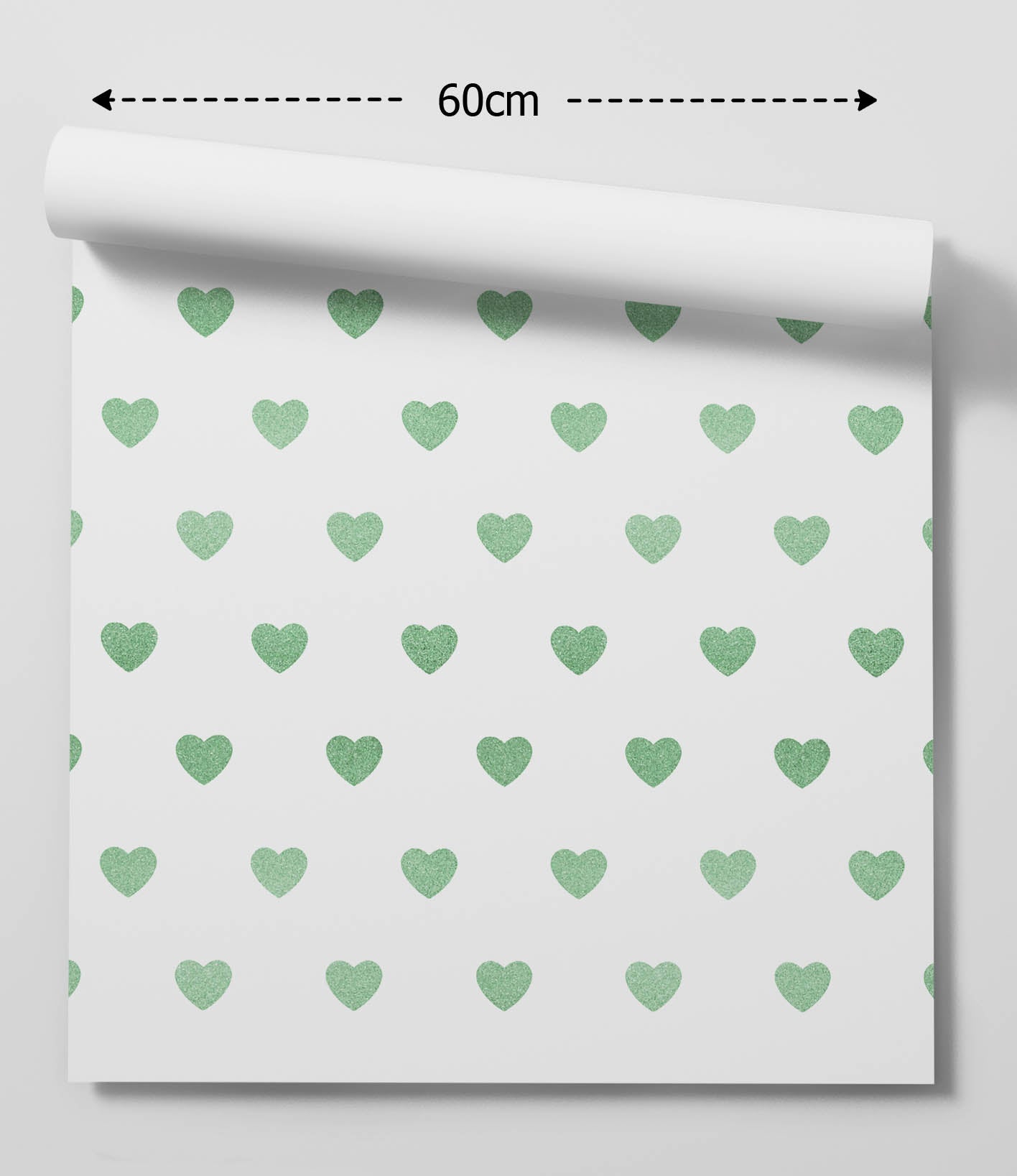 Green Glitter-Look Loveheart Wallpaper - Quality Peel and Stick Adhesive