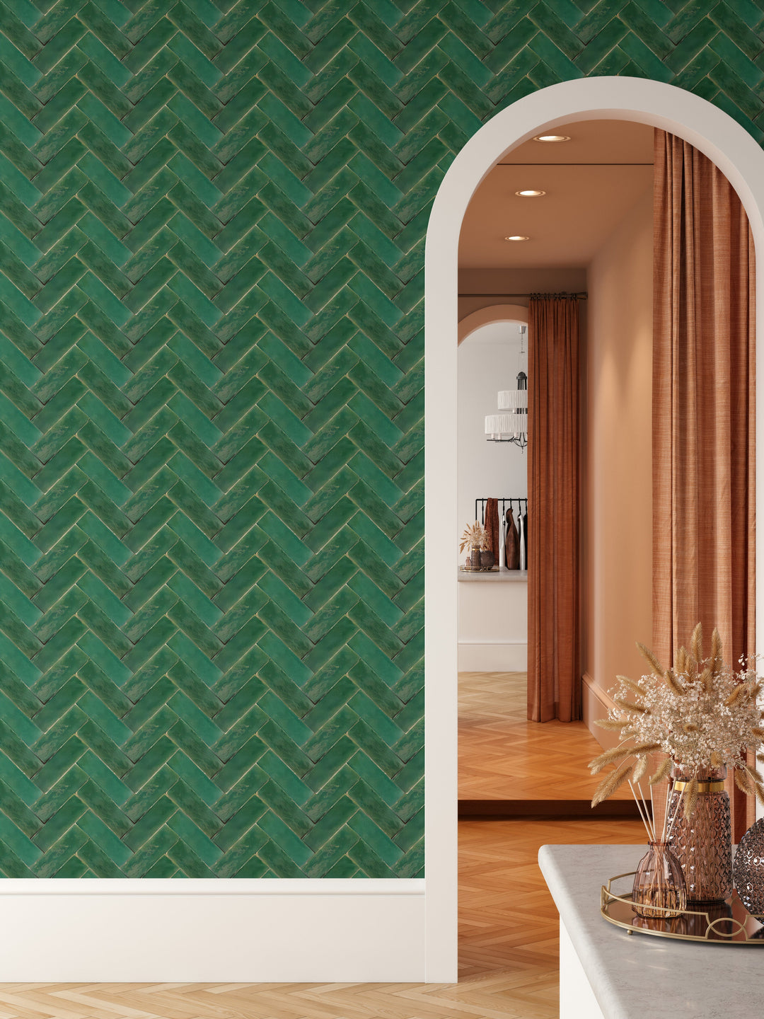 Green Herringbone Tile Wallpaper I Heart Wall Art Australia