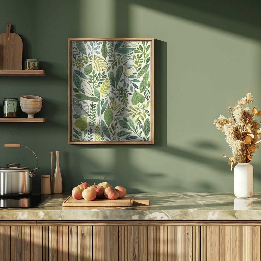 Green Leaves In Various Shapes - Stretched Canvas, Poster or Fine Art Print - I Heart Wall Art - Poster Print, Canvas Print or Framed Art Print