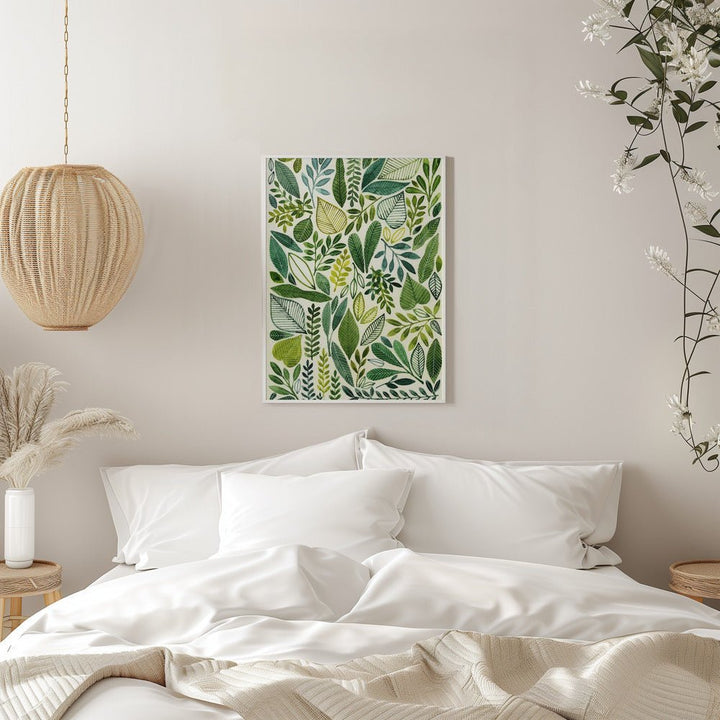 Green Leaves In Various Shapes - Stretched Canvas, Poster or Fine Art Print - I Heart Wall Art - Poster Print, Canvas Print or Framed Art Print