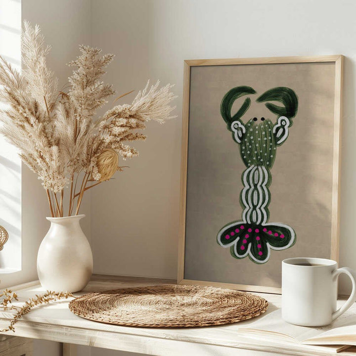 GREEN LOBSTER - Stretched Canvas, Poster or Fine Art Print - I Heart Wall Art - Poster Print, Canvas Print or Framed Art Print