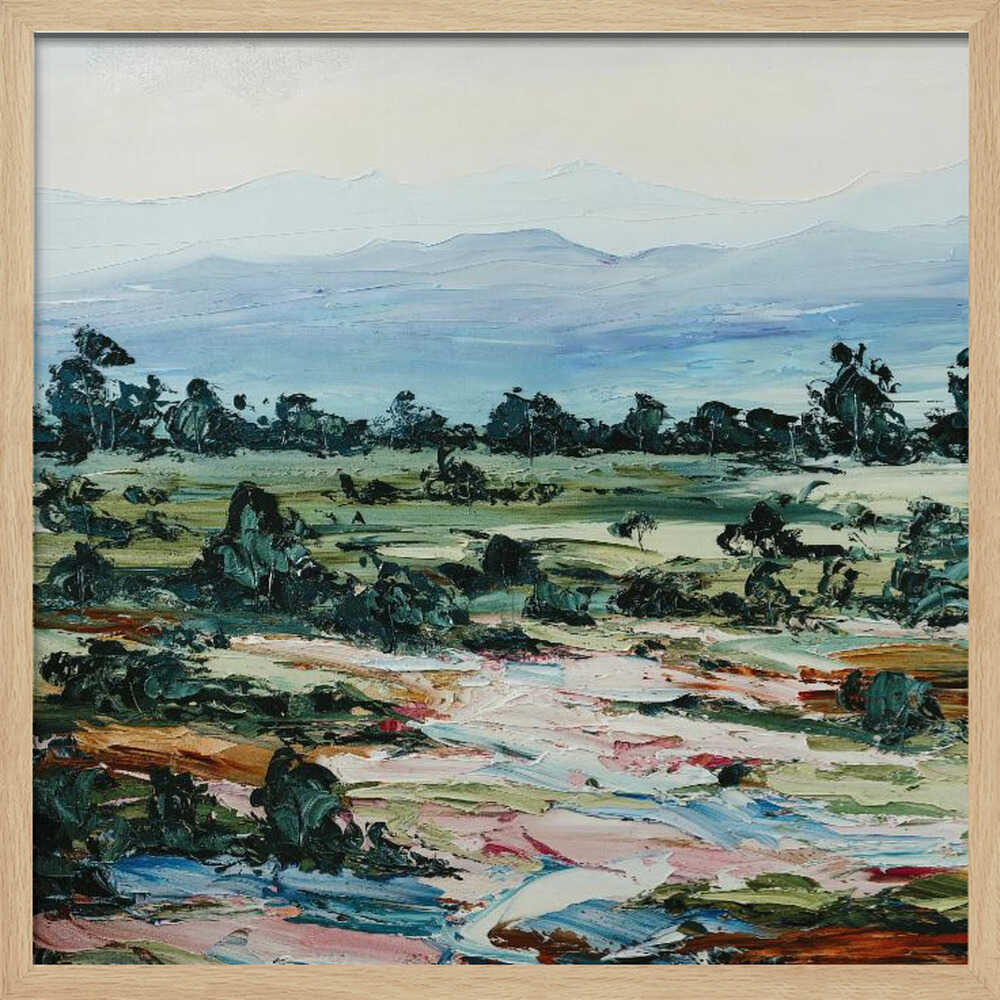 Green pastures by Angela Hawkey - Australian Landscape Square Stretched Canvas, Poster or Fine Art Print by Angela Hawkey - I Heart Wall Art - Poster Print, Canvas Print or Framed Art Print