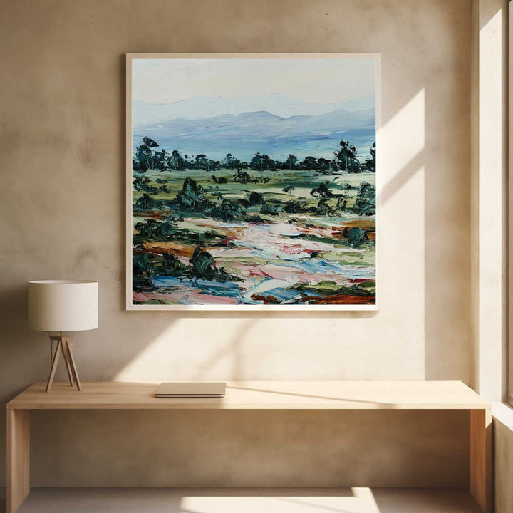 Green pastures by Angela Hawkey - Australian Landscape Square Stretched Canvas, Poster or Fine Art Print by Angela Hawkey - I Heart Wall Art - Poster Print, Canvas Print or Framed Art Print
