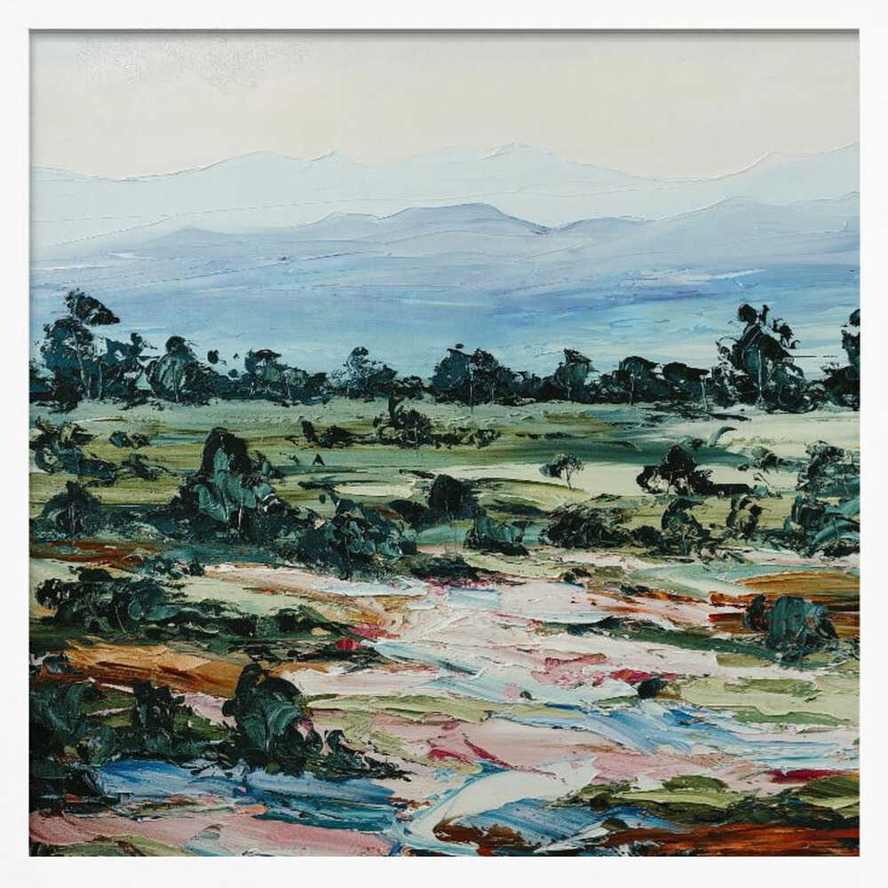 Green pastures by Angela Hawkey - Australian Landscape Square Stretched Canvas, Poster or Fine Art Print by Angela Hawkey - I Heart Wall Art - Poster Print, Canvas Print or Framed Art Print