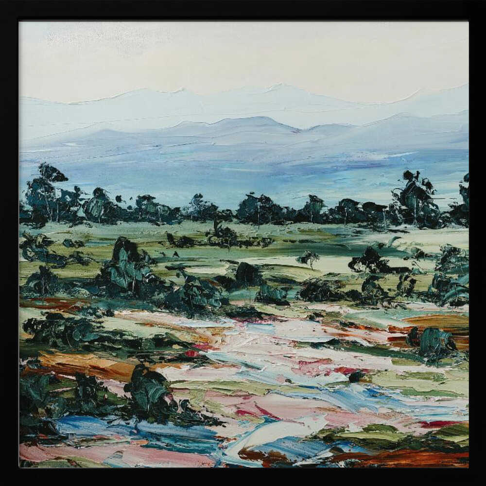 Green pastures by Angela Hawkey - Australian Landscape Square Stretched Canvas, Poster or Fine Art Print by Angela Hawkey - I Heart Wall Art - Poster Print, Canvas Print or Framed Art Print