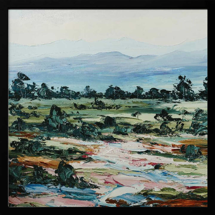 Green pastures by Angela Hawkey - Australian Landscape Square Stretched Canvas, Poster or Fine Art Print by Angela Hawkey - I Heart Wall Art - Poster Print, Canvas Print or Framed Art Print