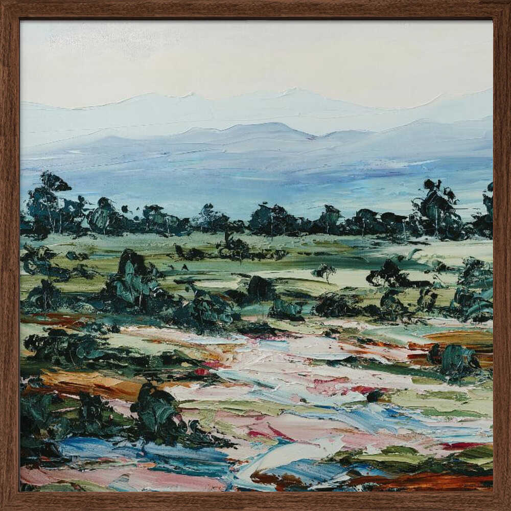 Green pastures by Angela Hawkey - Australian Landscape Square Stretched Canvas, Poster or Fine Art Print by Angela Hawkey - I Heart Wall Art - Poster Print, Canvas Print or Framed Art Print