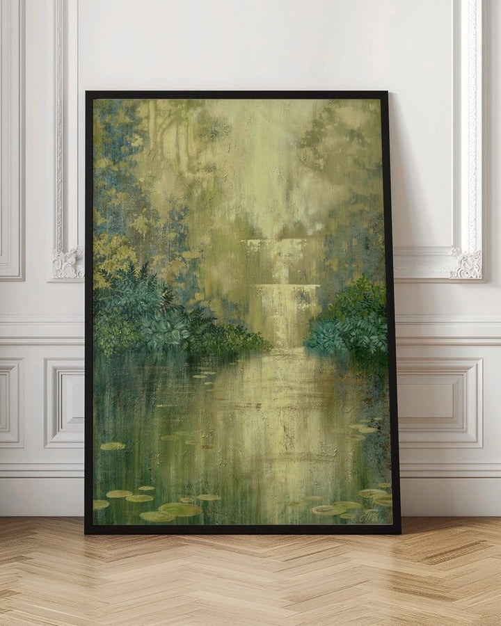 Green Pond By The Waterfall - Stretched Canvas, Poster or Fine Art Print - I Heart Wall Art - Poster Print, Canvas Print or Framed Art Print