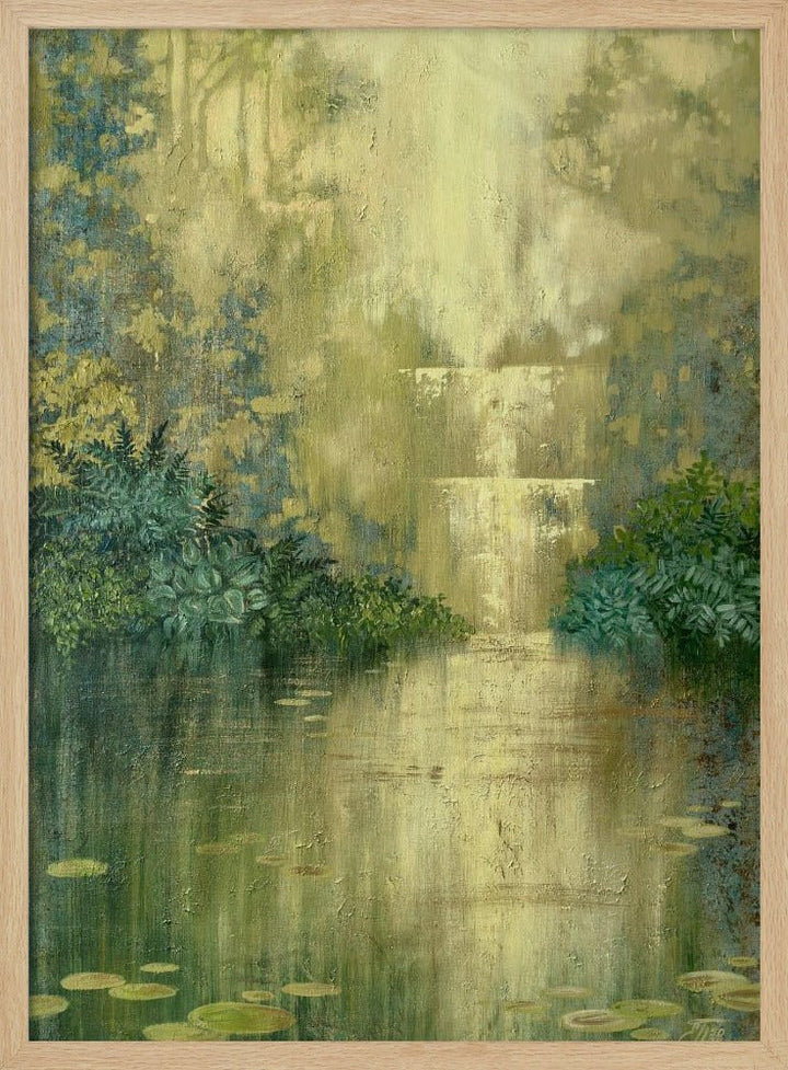 Green Pond By The Waterfall - Stretched Canvas, Poster or Fine Art Print - I Heart Wall Art - Poster Print, Canvas Print or Framed Art Print