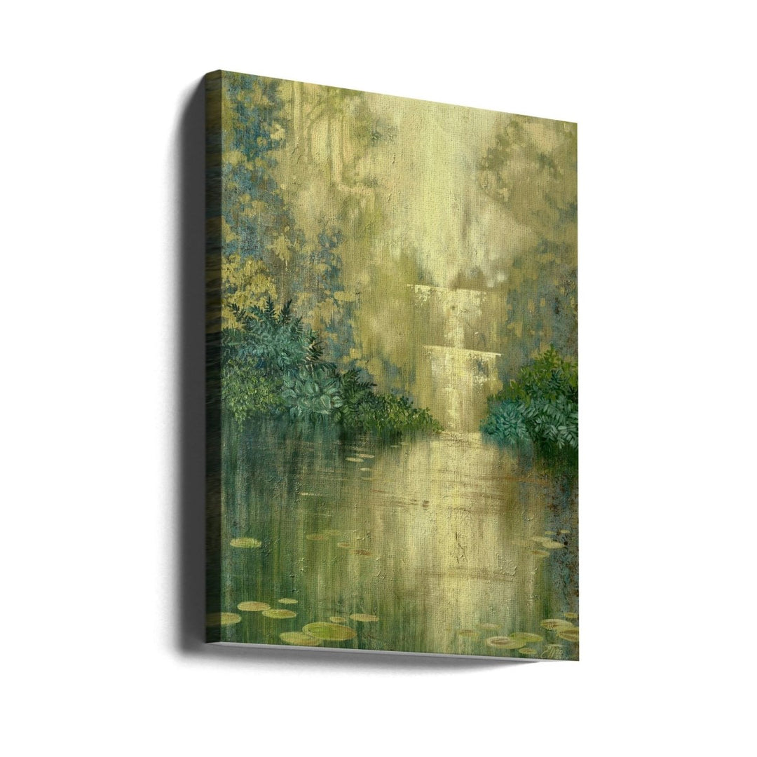 Green Pond By The Waterfall - Stretched Canvas, Poster or Fine Art Print - I Heart Wall Art - Poster Print, Canvas Print or Framed Art Print