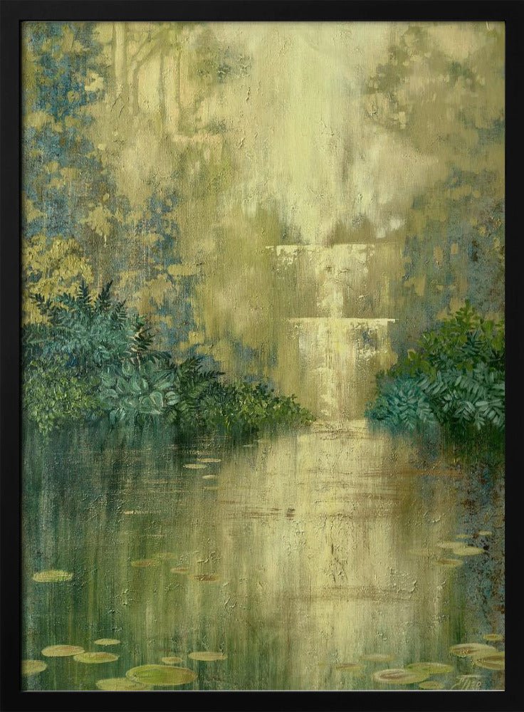 Green Pond By The Waterfall - Stretched Canvas, Poster or Fine Art Print - I Heart Wall Art - Poster Print, Canvas Print or Framed Art Print
