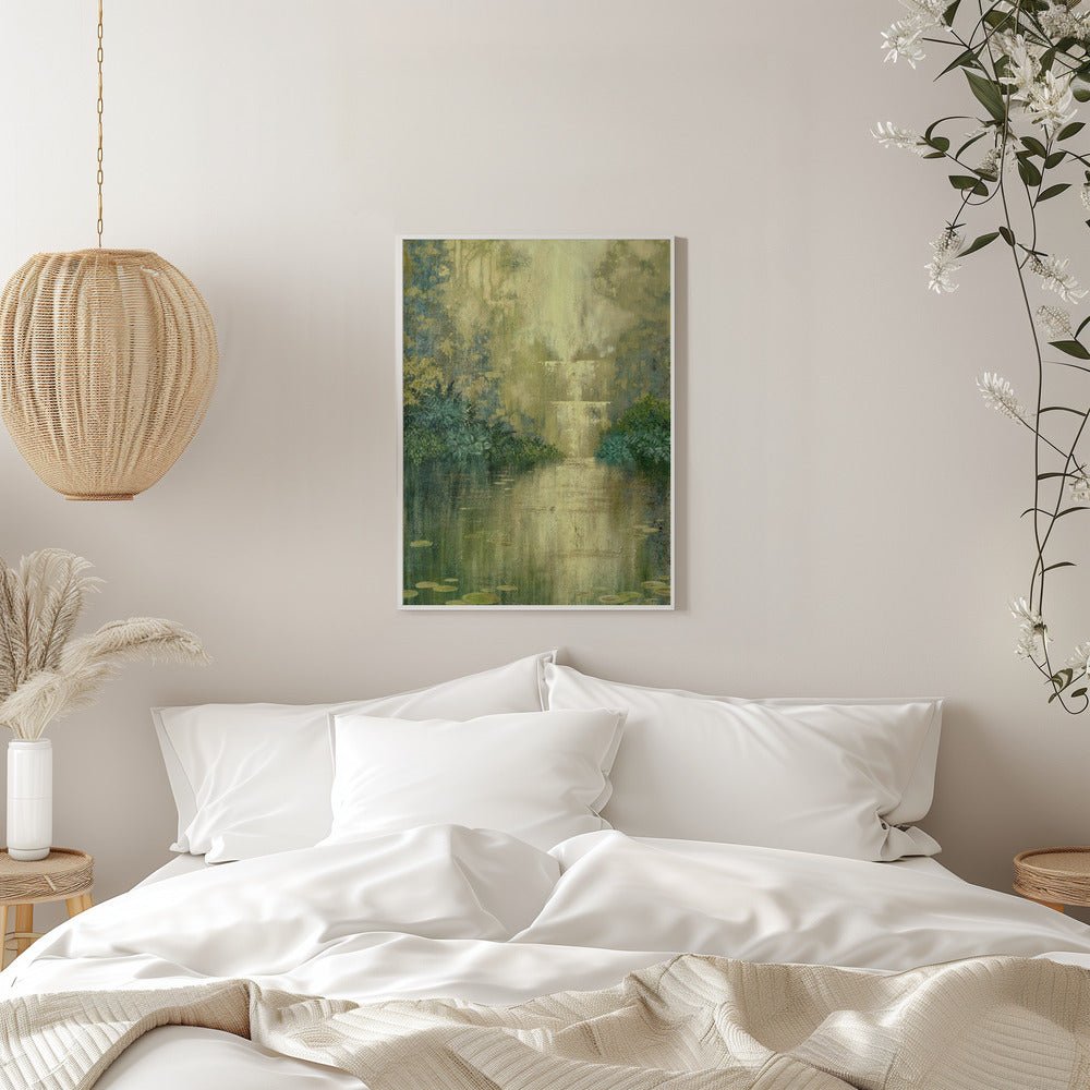 Green Pond By The Waterfall - Stretched Canvas, Poster or Fine Art Print - I Heart Wall Art - Poster Print, Canvas Print or Framed Art Print