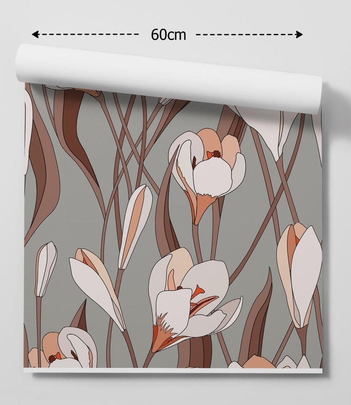 Grow Wild Wallpaper HALF SIZE - Grey Floral Peel and Stick Removable Wallpaper - I Heart Wall Art - Poster Print, Canvas Print or Framed Art Print