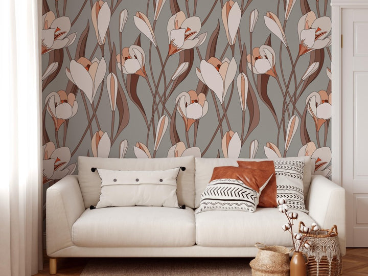 Grow Wild Wallpaper HALF SIZE - Grey Floral Peel and Stick Removable Wallpaper - I Heart Wall Art - Poster Print, Canvas Print or Framed Art Print