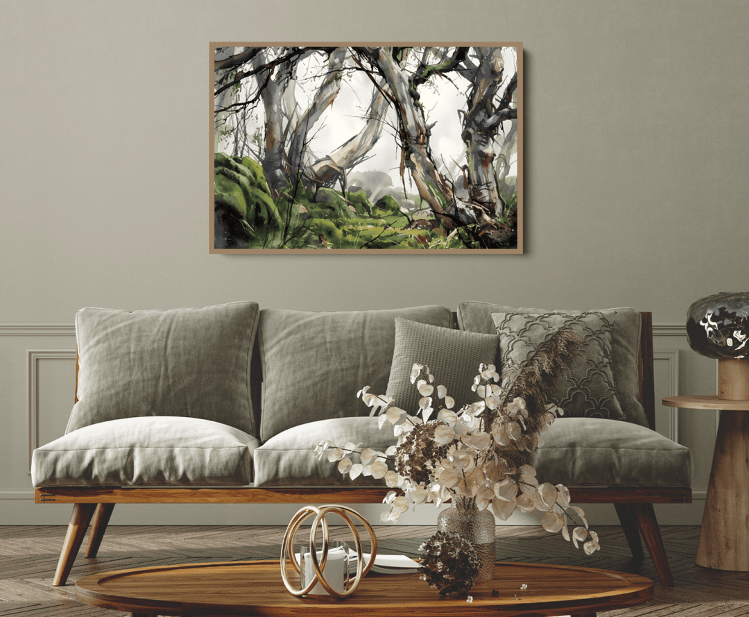 Gully - Watercolour Australian Eucalyptus Bush Nature Art Print - I Heart Wall Art - Poster Print, Canvas Print or Framed Art Print