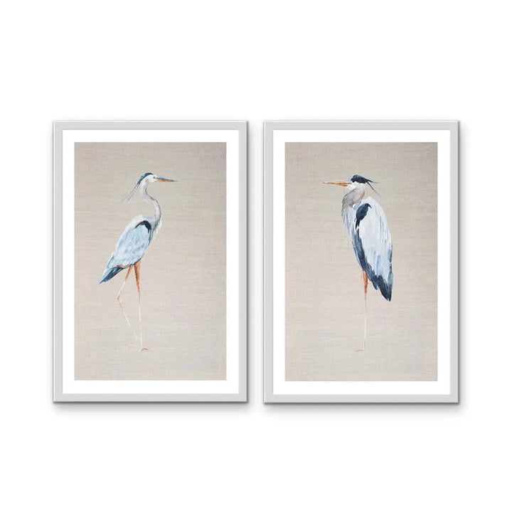 Hamptons Blue Heron On Linen - Two Piece Hamptons Wall Art Set on Canvas or Paper Diptych I Heart Wall Art Australia 