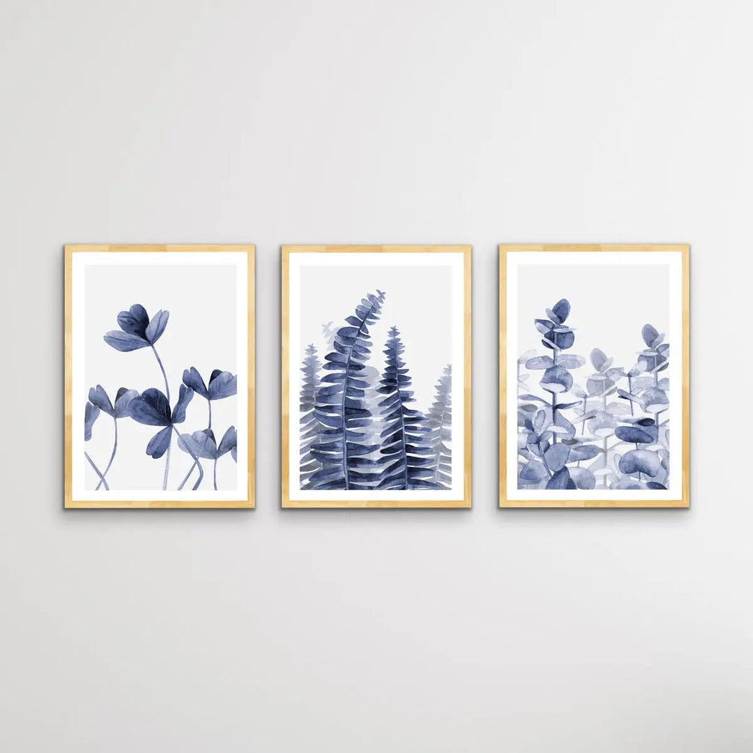 Hamptons Florals - Three Piece Blue Watercolour Original Hamptons Style Painting Set Triptych - I Heart Wall Art