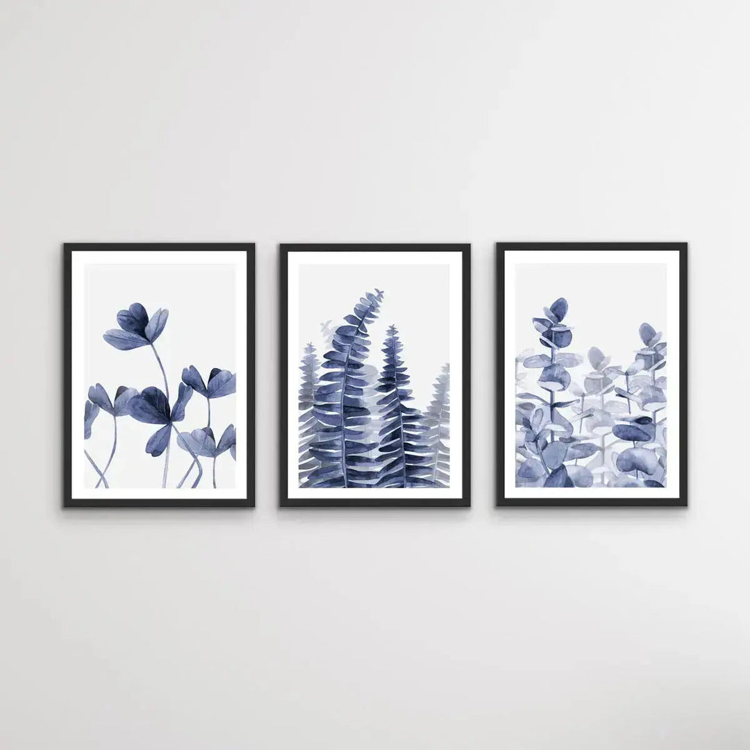 Hamptons Florals - Three Piece Blue Watercolour Original Hamptons Style Painting Set Triptych - I Heart Wall Art