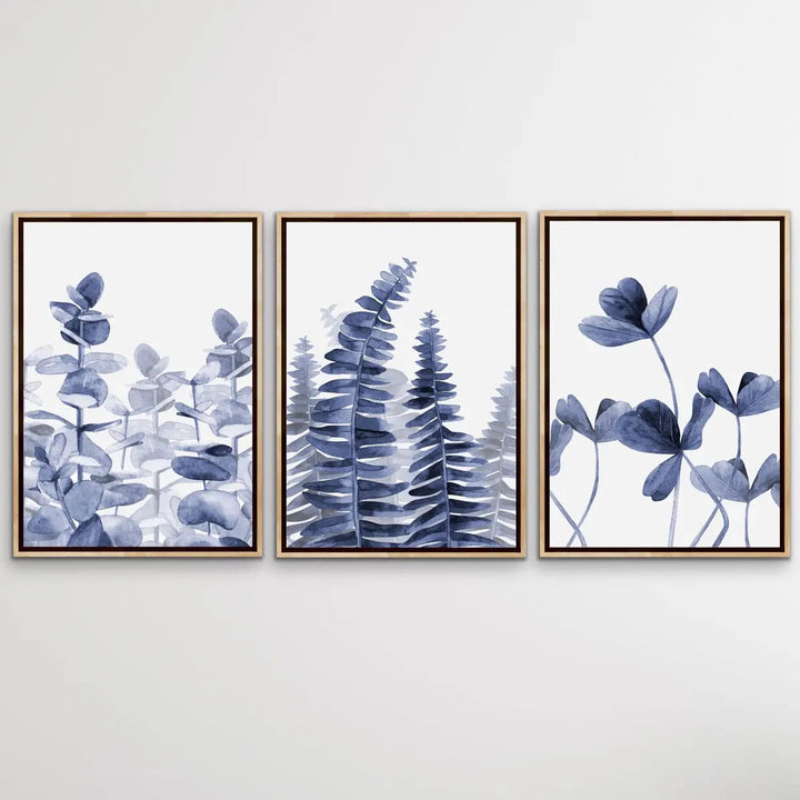 Hamptons Florals - Three Piece Blue Watercolour Original Hamptons Style Painting Set Triptych - I Heart Wall Art