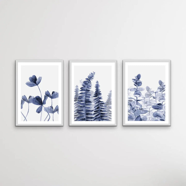 Hamptons Florals - Three Piece Blue Watercolour Original Hamptons Style Painting Set Triptych - I Heart Wall Art