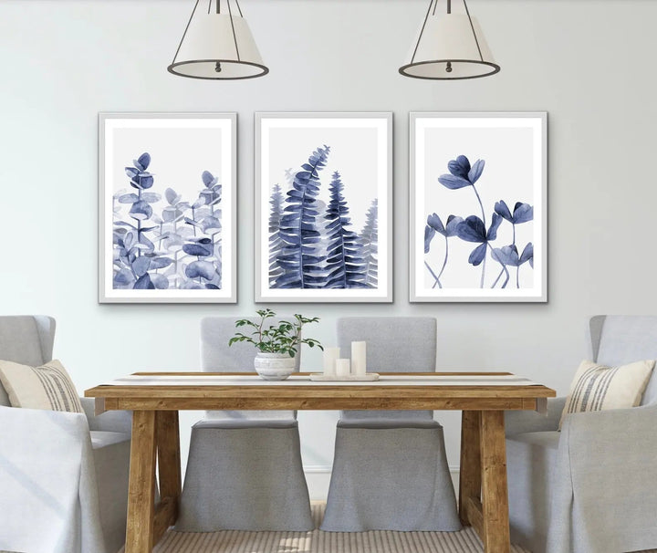Hamptons Florals - Three Piece Blue Watercolour Original Hamptons Style Painting Set Triptych - I Heart Wall Art