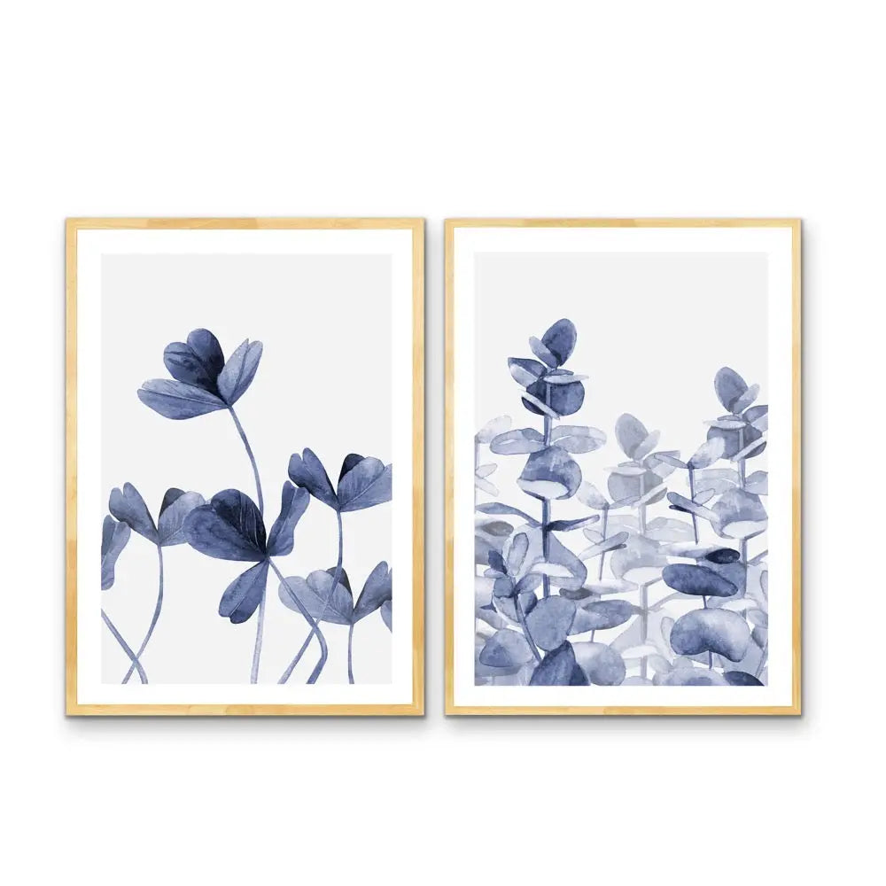 Hamptons Florals - Two Piece Blue White Coastal Style Print Set - Available as Canvas or Art Prints I Heart Wall Art Australia 