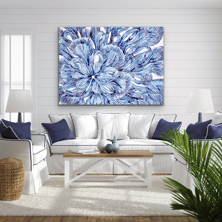 Hamptons Flower – Blue White Ink Floral Canvas or Art Print - I Heart Wall Art