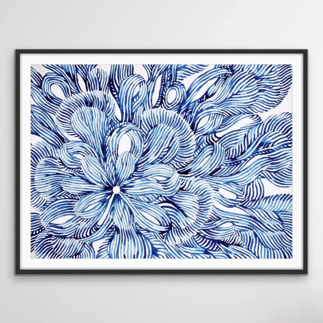 Hamptons Flower – Blue White Ink Floral Canvas or Art Print - I Heart Wall Art