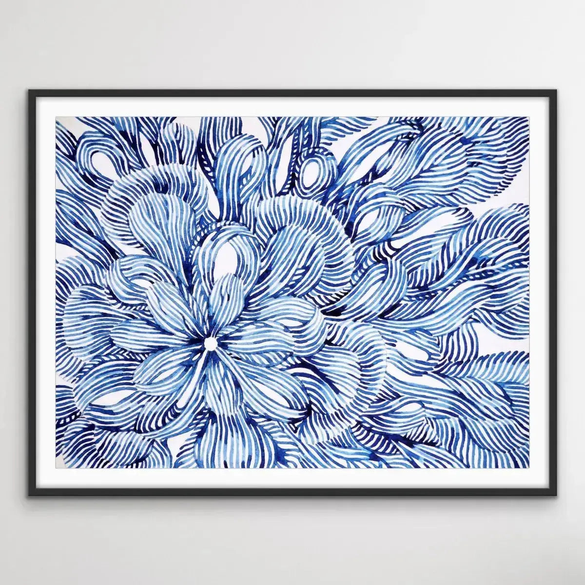 Hamptons Flower – Blue White Ink Floral Canvas or Art Print - I Heart Wall Art