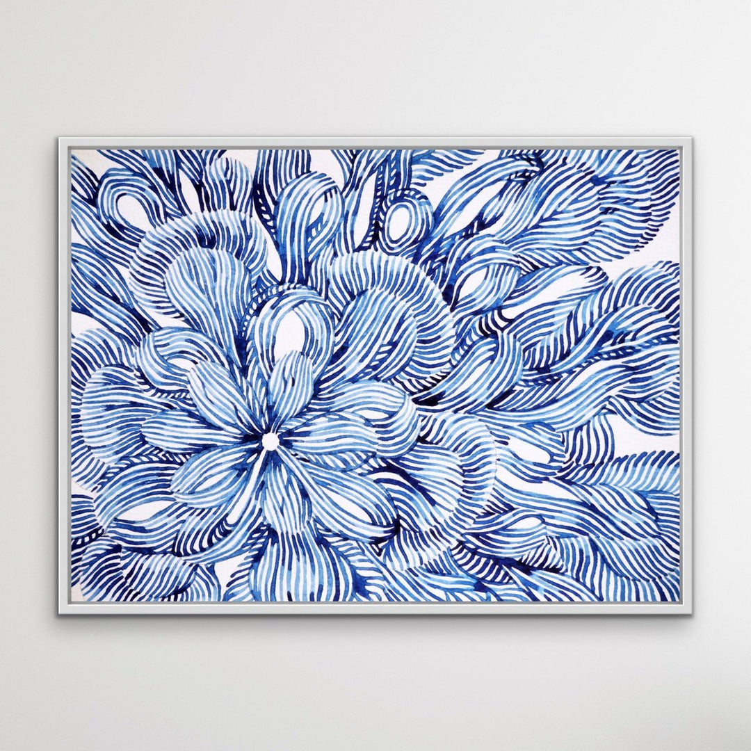 Hamptons Flower – Blue White Ink Floral Canvas or Art Print - I Heart Wall Art