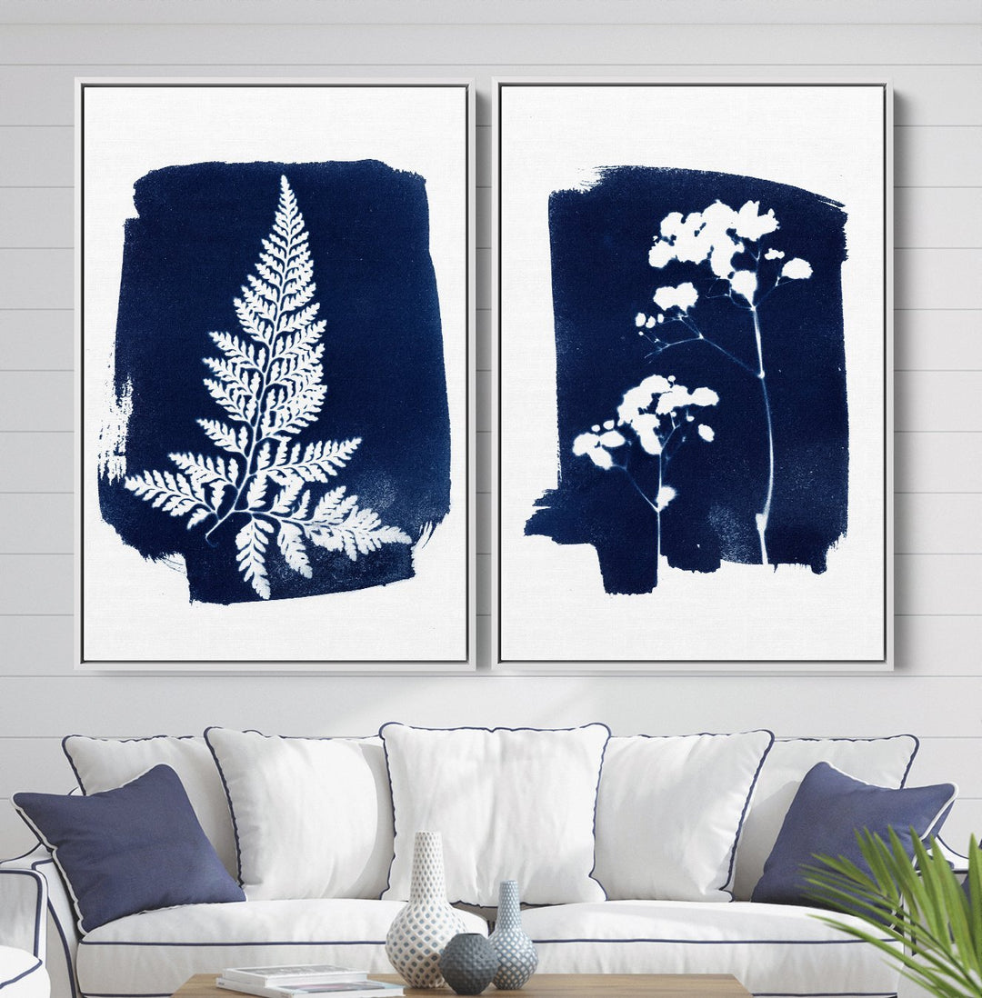Hamptons Pressed Flowers - Two Piece Cyanotype Floral Australian Native Illustrations Diptych - I Heart Wall Art