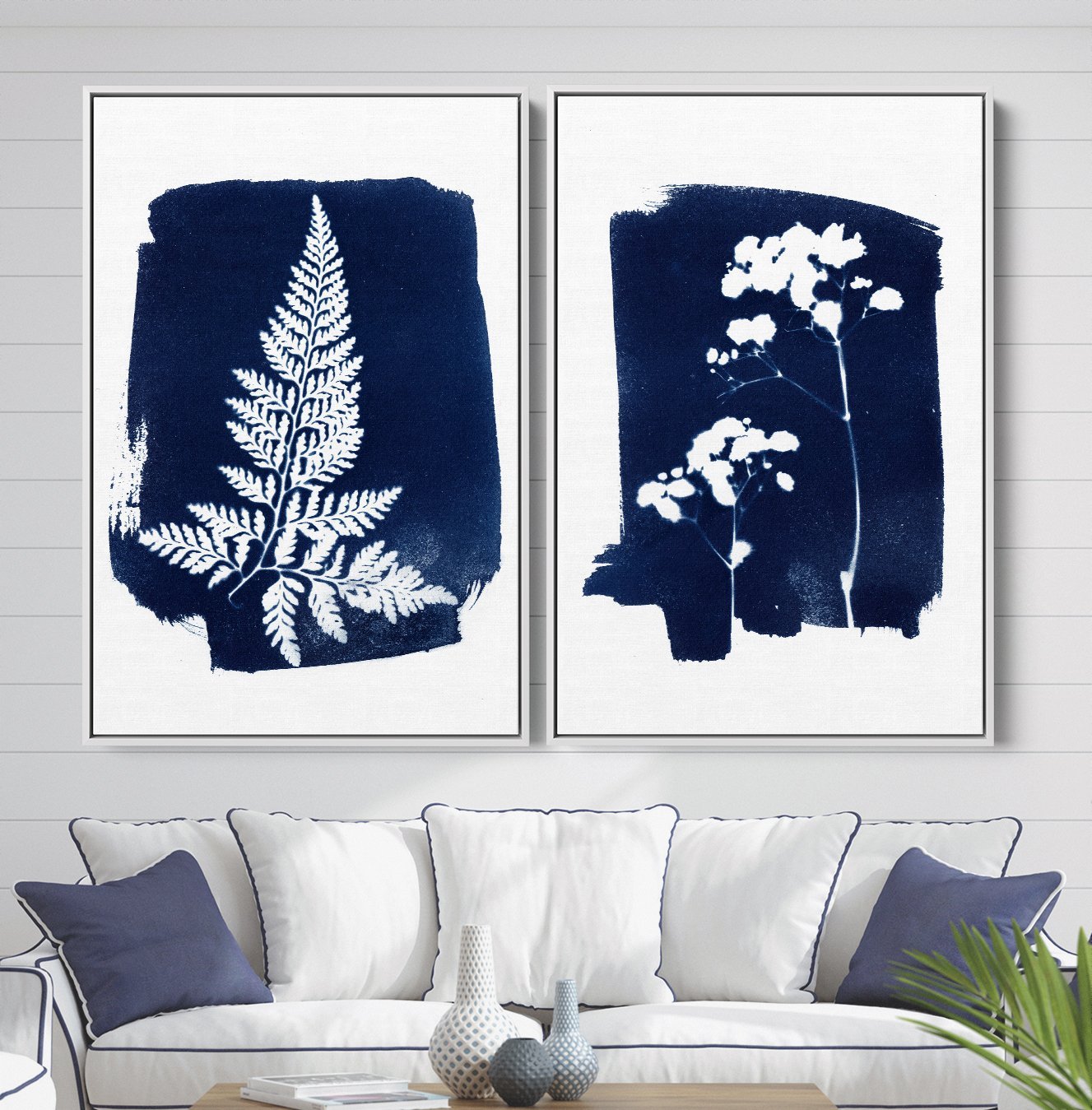 Hamptons Pressed Flowers - Two Piece Cyanotype Floral Australian Native Illustrations Diptych - I Heart Wall Art