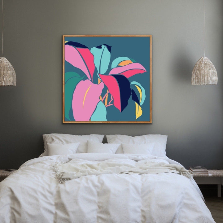 Happy Hour - Palm Plant Graphic Blue Colourful Abstract Original Artwork Wall Art Print - I Heart Wall Art