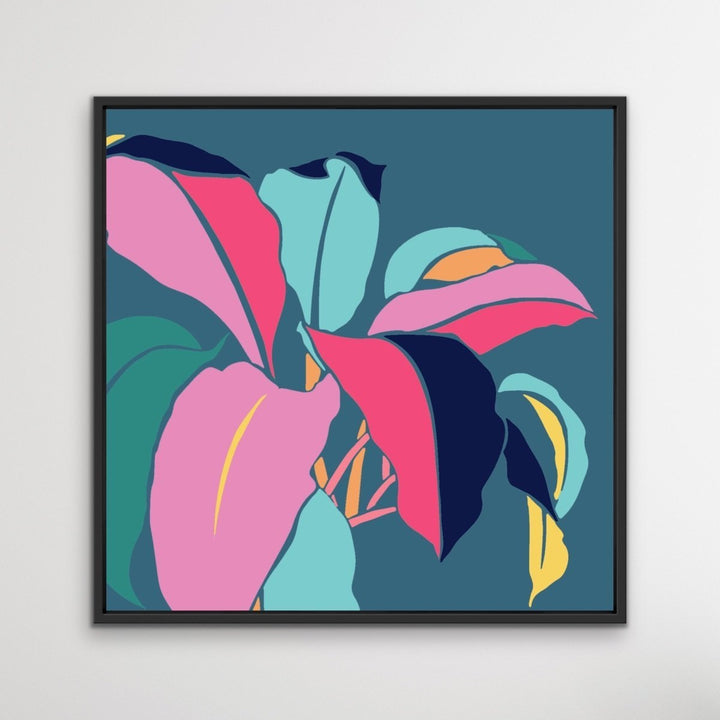 Happy Hour - Palm Plant Graphic Blue Colourful Abstract Original Artwork Wall Art Print - I Heart Wall Art