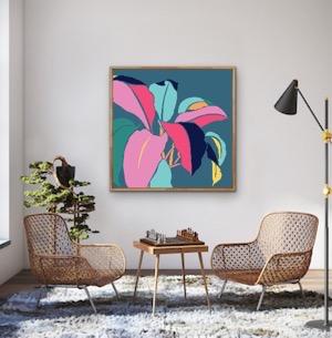 Happy Hour - Palm Plant Graphic Blue Colourful Abstract Original Artwork Wall Art Print - I Heart Wall Art