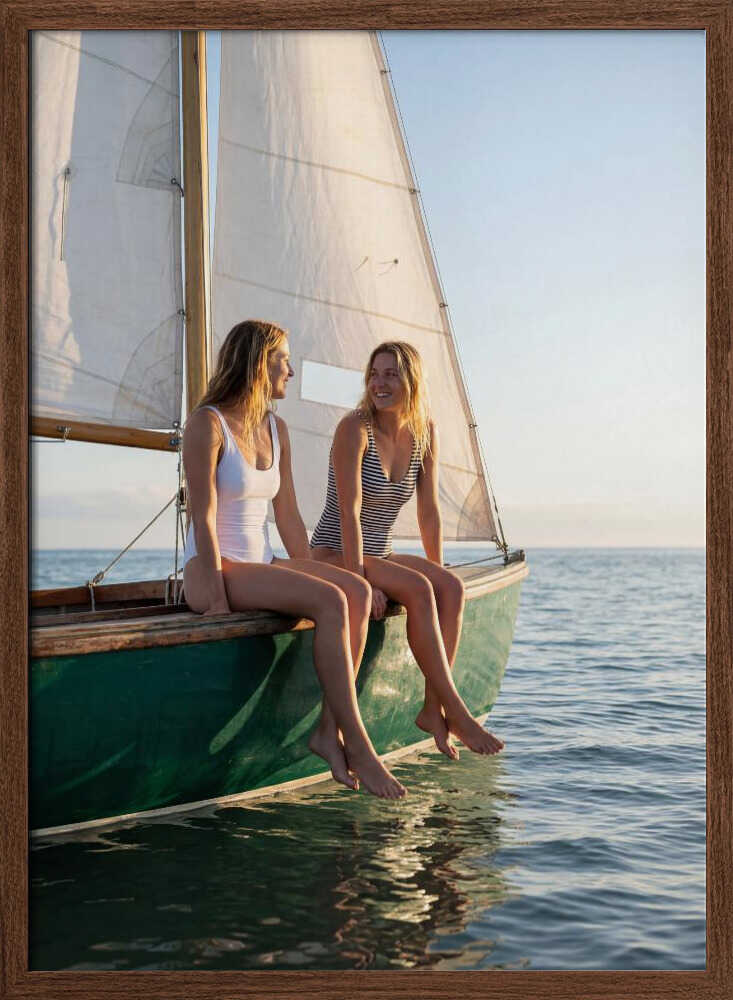 Happy Women on Sailboat - Stretched Canvas, Poster or Fine Art Print - I Heart Wall Art - Poster Print, Canvas Print or Framed Art Print