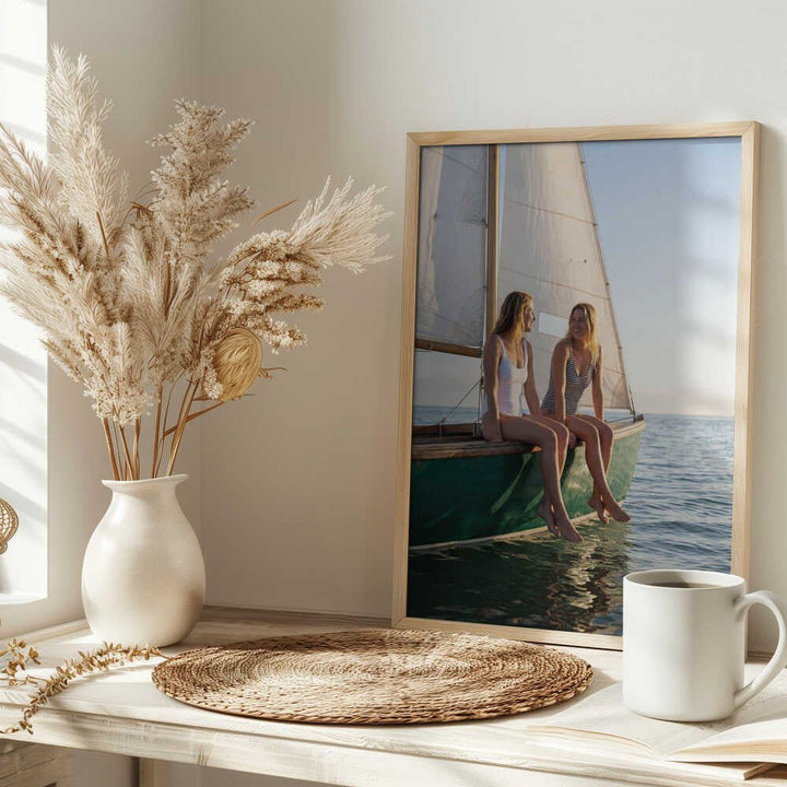Happy Women on Sailboat - Stretched Canvas, Poster or Fine Art Print - I Heart Wall Art - Poster Print, Canvas Print or Framed Art Print