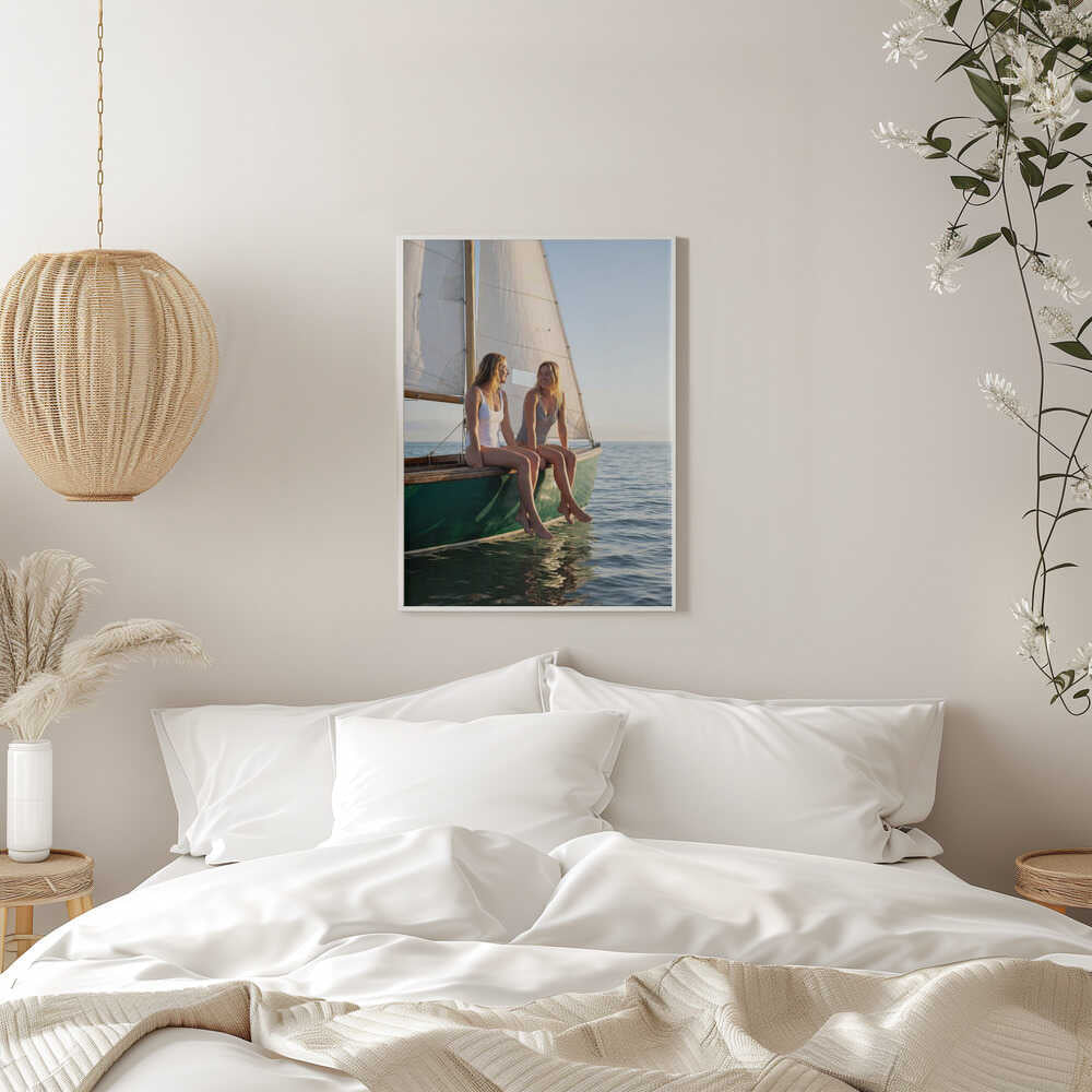 Happy Women on Sailboat - Stretched Canvas, Poster or Fine Art Print - I Heart Wall Art - Poster Print, Canvas Print or Framed Art Print