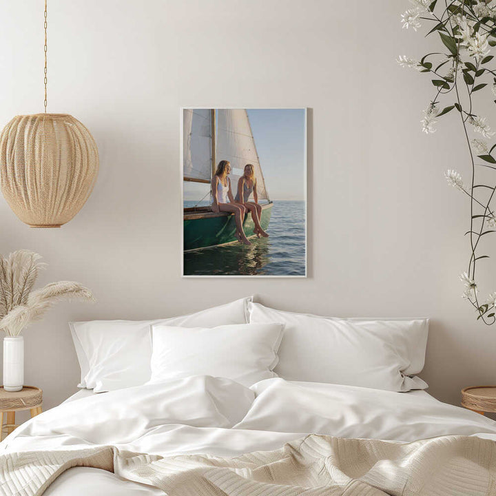 Happy Women on Sailboat - Stretched Canvas, Poster or Fine Art Print - I Heart Wall Art - Poster Print, Canvas Print or Framed Art Print