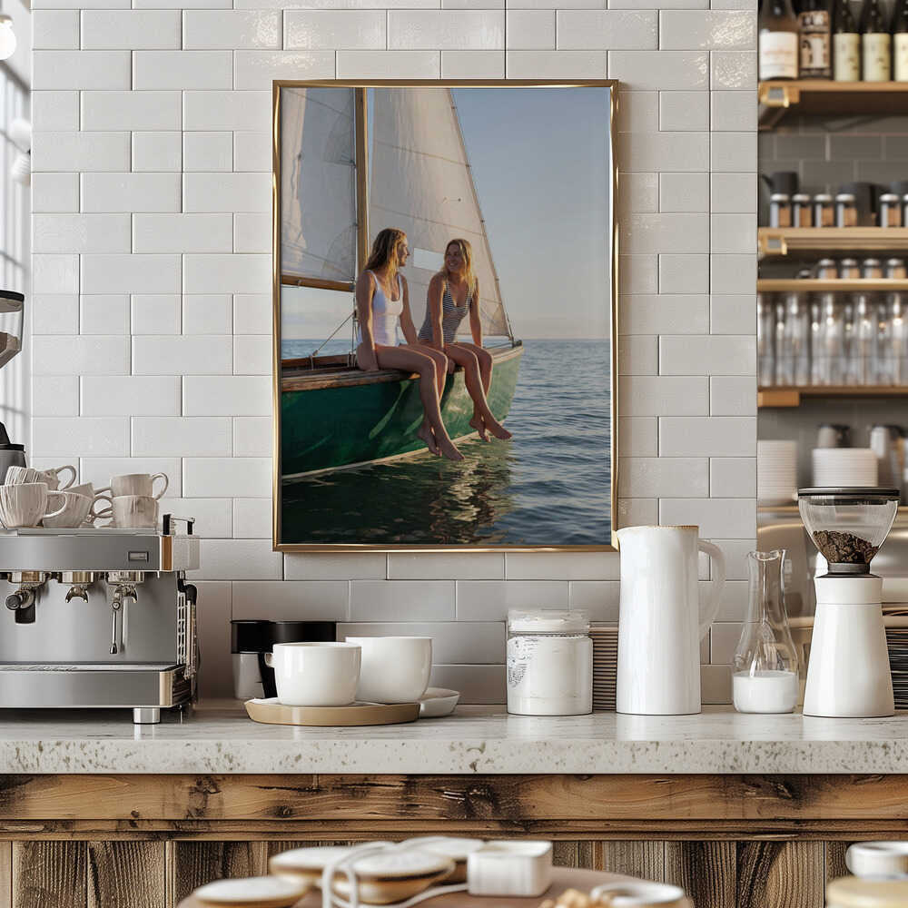 Happy Women on Sailboat - Stretched Canvas, Poster or Fine Art Print - I Heart Wall Art - Poster Print, Canvas Print or Framed Art Print