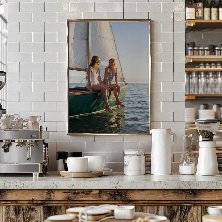 Happy Women on Sailboat - Stretched Canvas, Poster or Fine Art Print - I Heart Wall Art - Poster Print, Canvas Print or Framed Art Print