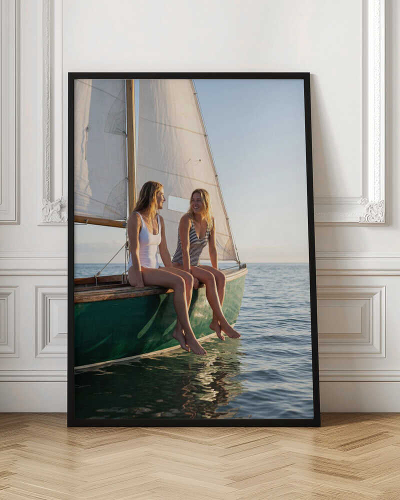 Happy Women on Sailboat - Stretched Canvas, Poster or Fine Art Print - I Heart Wall Art - Poster Print, Canvas Print or Framed Art Print